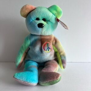 Ty Beanie Babies Peace Bear w/Tags Tie Dye Multicolor Vintage 1996